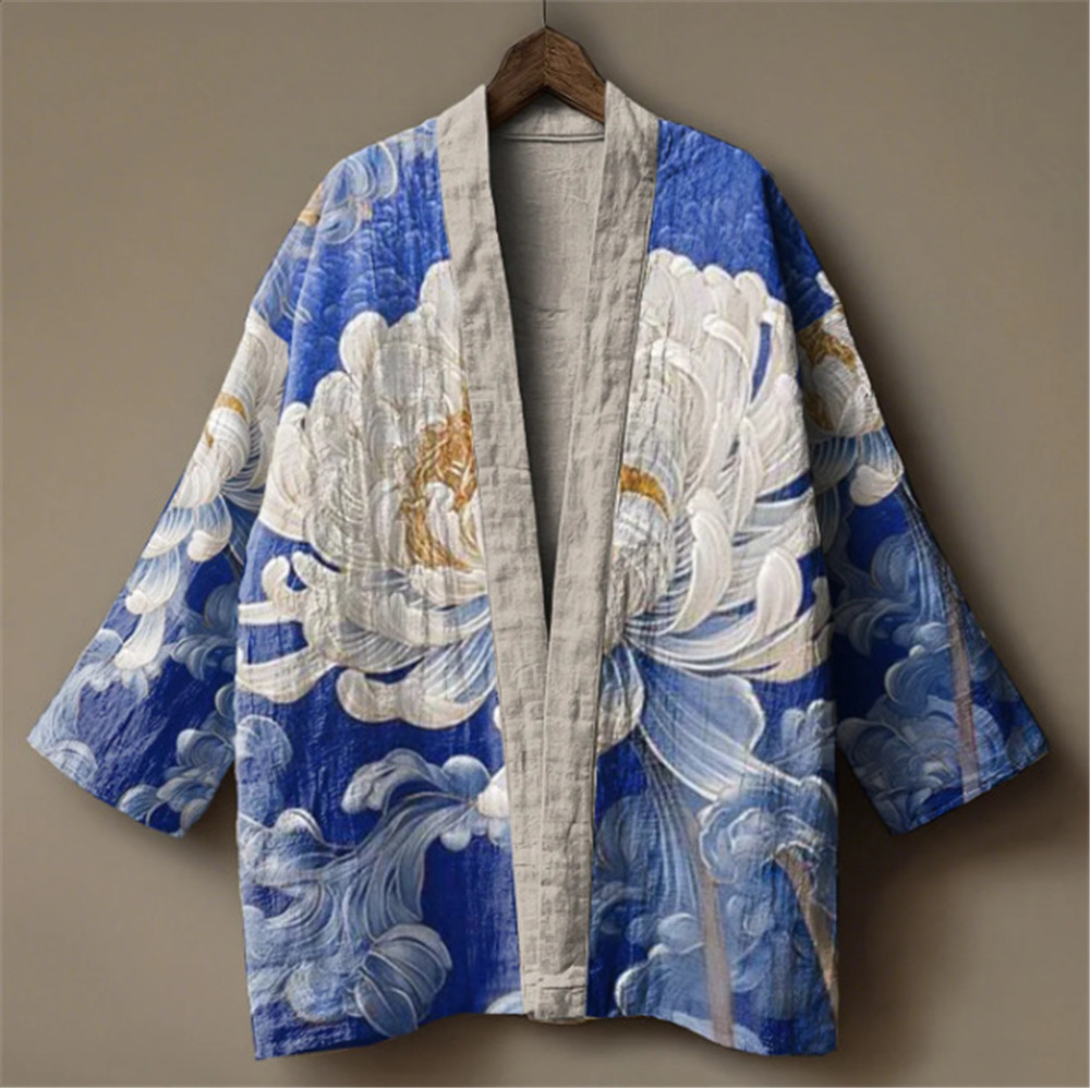Kimono Yukata Cotton - Japanese Crane Print Kimono for Men