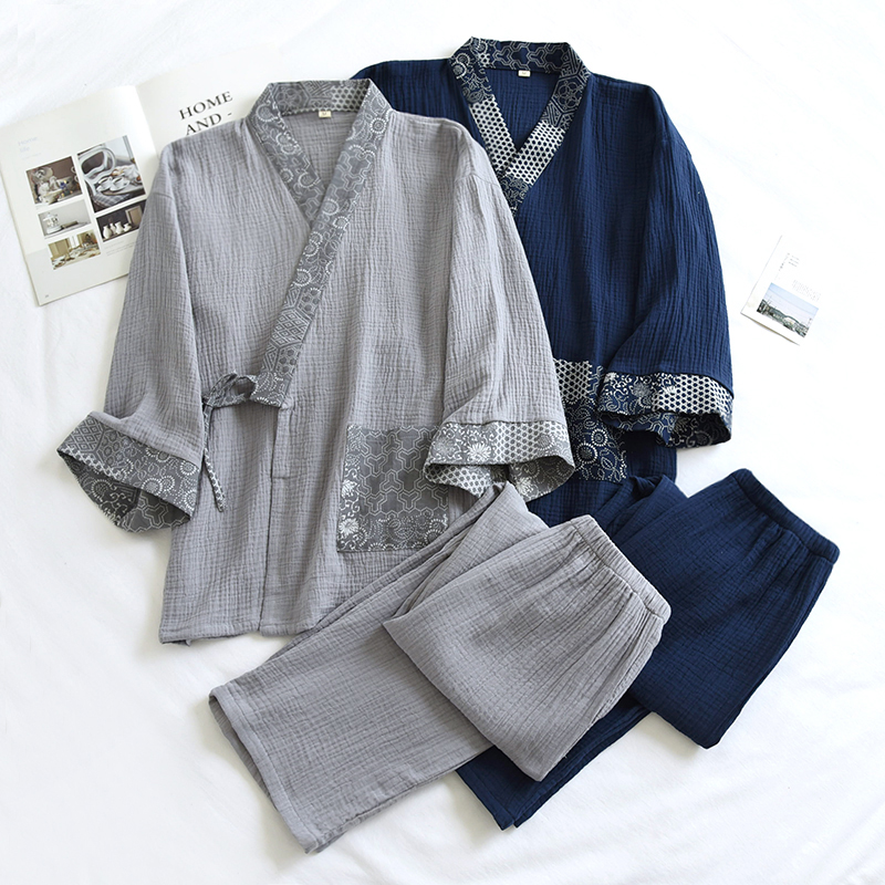 Kimono Yukata Cotton - Japanese Kimono Set Cotton Yarn Pajamas