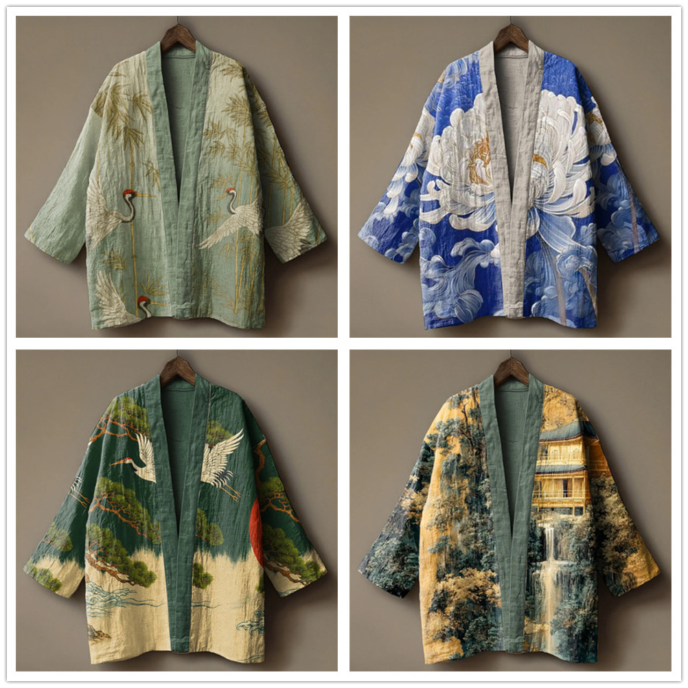 Japanese Crane Print Kimono fo - Kimono Yukata Cotton review and price